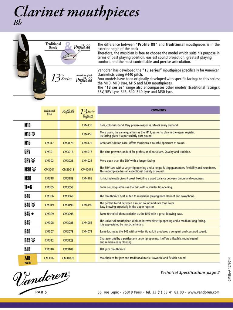 Vandoren 5JB Bb Mouthpiece Traditional, Profile 88 New